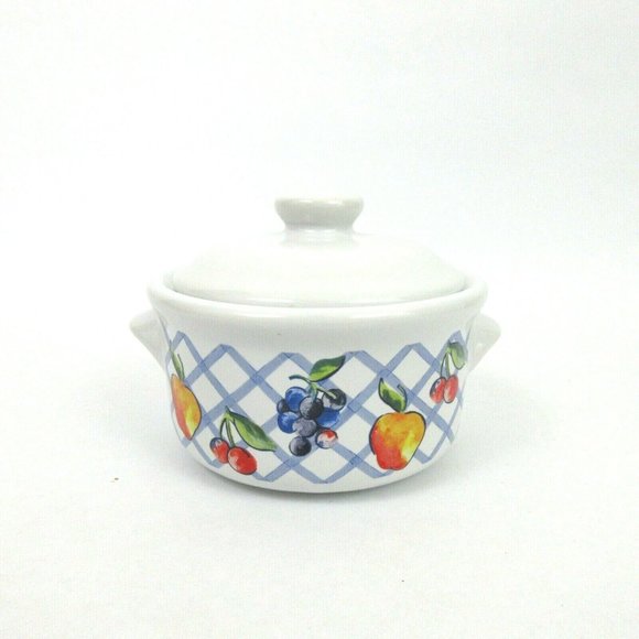 Individual Round Covered Casserole Soup Bowl 5" W 4.50" T Lattice Jay Import VTG - Picture 1 of 6